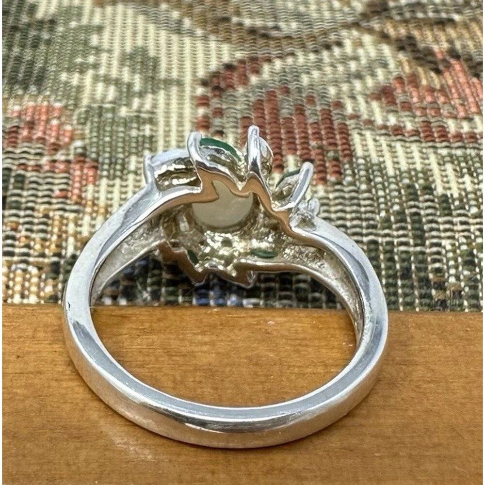925 Sterling Silver Opal and Green Chrysoprase Ring Size 8 - Picture 3 of 8